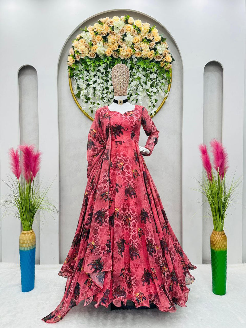 Peach Color Wedding Wear Designer Gown :: MY SHOPPY LADIES WEAR
